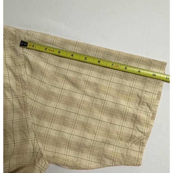 Tommy Bahama Medium Beige Silk Plaid Pattern Short Sleeve Button Down Shirt Men - Picture 15 of 15